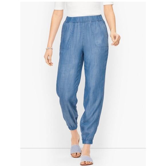 Talbots Pants Women's 2 Blue Jogger Weekend Wash High Rise Pockets Elastic Waist - Picture 1 of 11